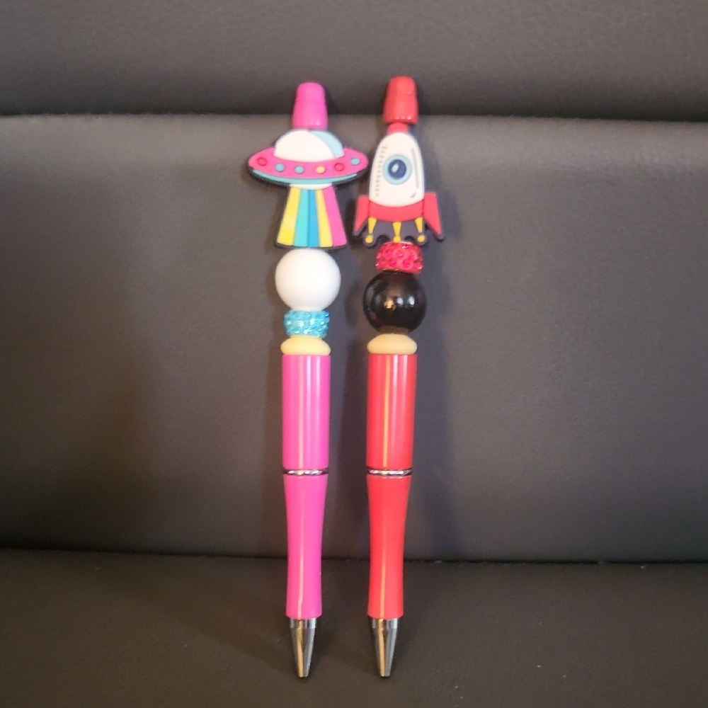 Spaceship & Rocketship Themed Beaded Pens